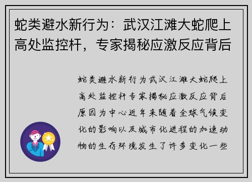 蛇类避水新行为：武汉江滩大蛇爬上高处监控杆，专家揭秘应激反应背后原因