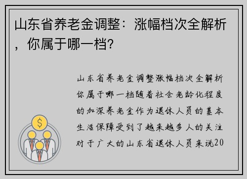 山东省养老金调整：涨幅档次全解析，你属于哪一档？