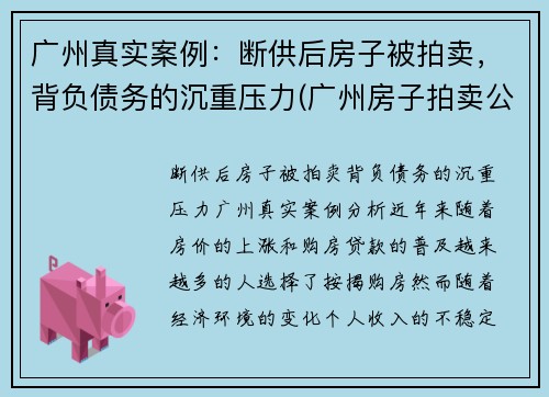 广州真实案例：断供后房子被拍卖，背负债务的沉重压力(广州房子拍卖公告)