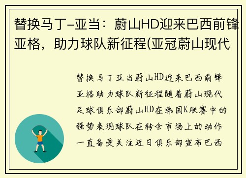 替换马丁-亚当：蔚山HD迎来巴西前锋亚格，助力球队新征程(亚冠蔚山现代对巴吞联)